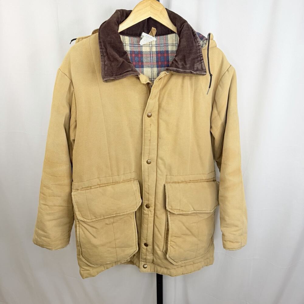 Vtg Pella Big Dutch Jacket Mens Medium Flannel Lined Zip Off Hood Chore Coat USA
